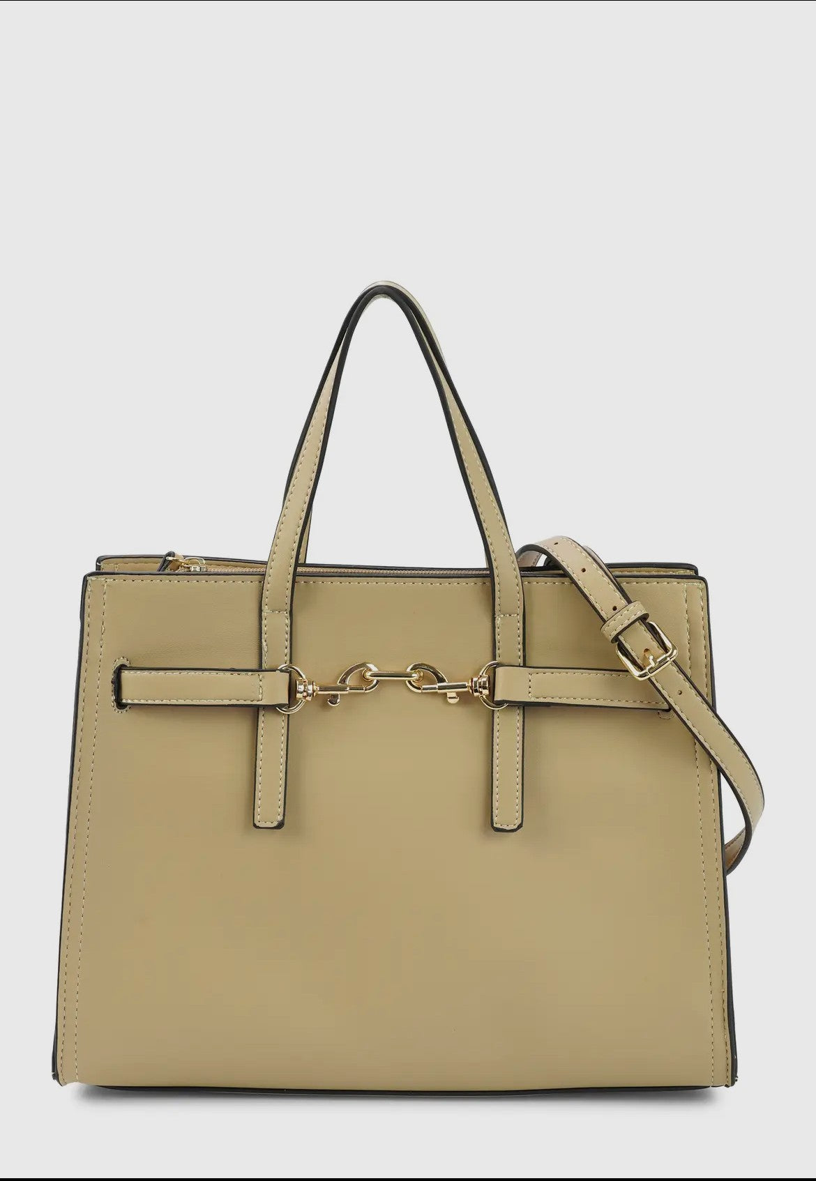 Beige håndtaske med gulddetaljer