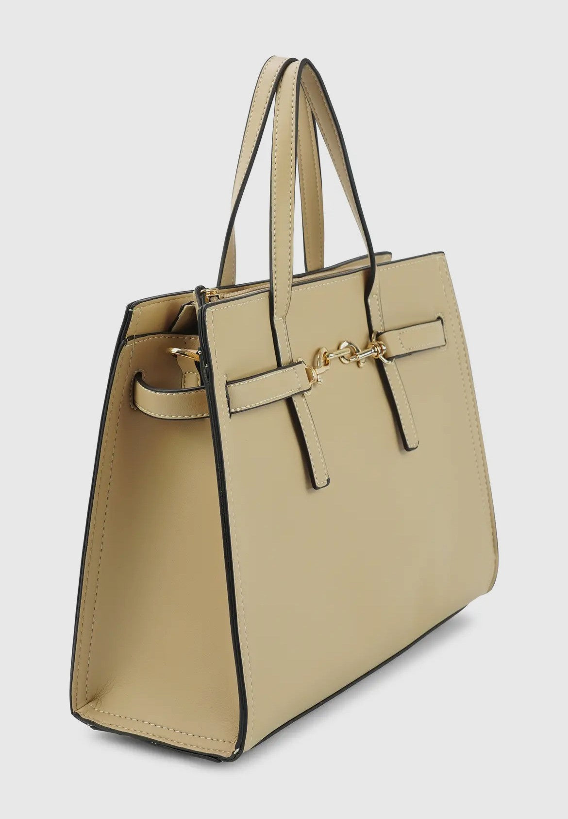 Beige håndtaske med gulddetaljer