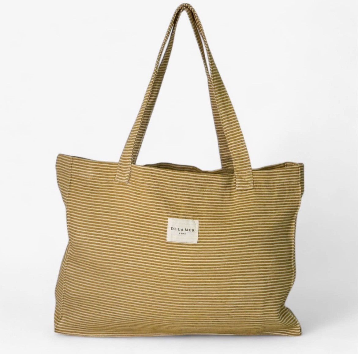 Sommerfavoritter - Sennep striber tote bag + valgfri tåsplit sandal