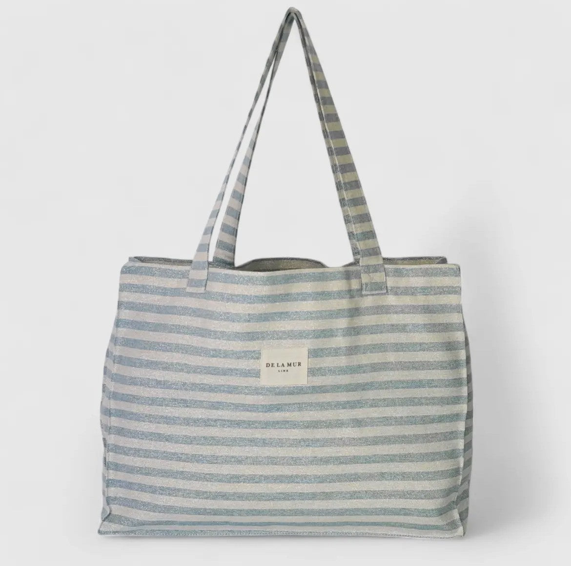 Tote bag i vævet half-panama stof – blå & grå striber (Mellem) | De La Mur