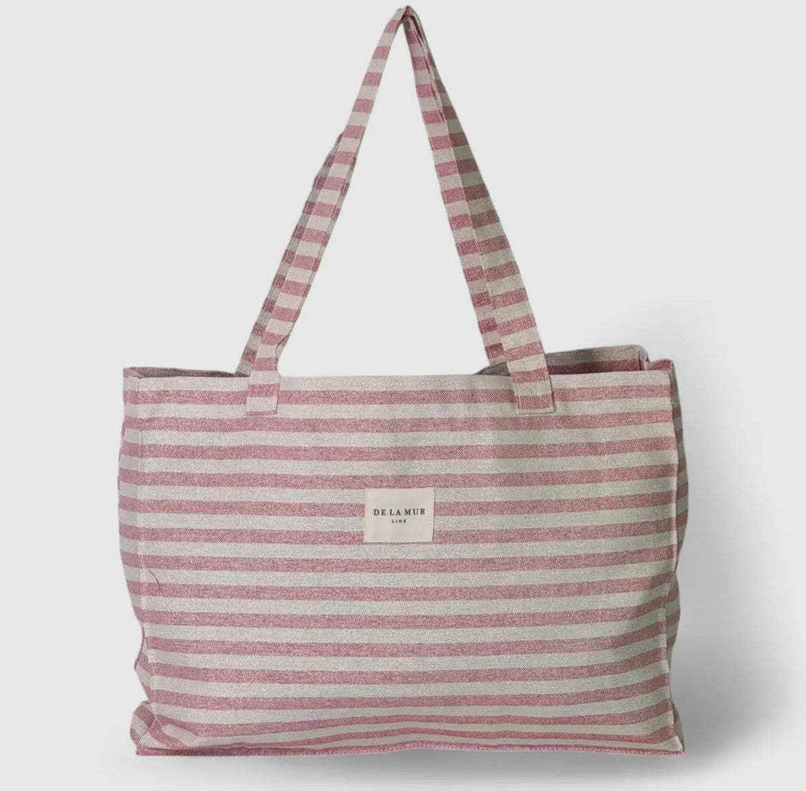 Sommerfavoritter - pink/creme stribet tote bag + valgfri tåsplit sandal
