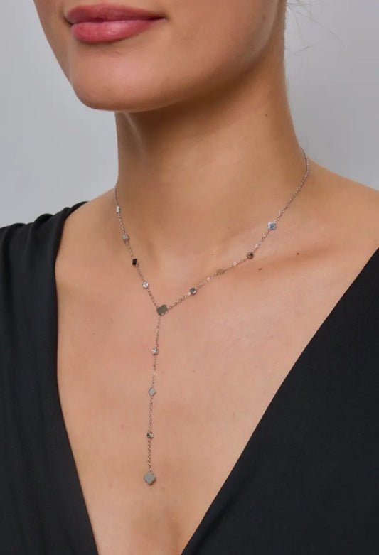 Elegant lang halskæde i rustfrit stål med rhinestones