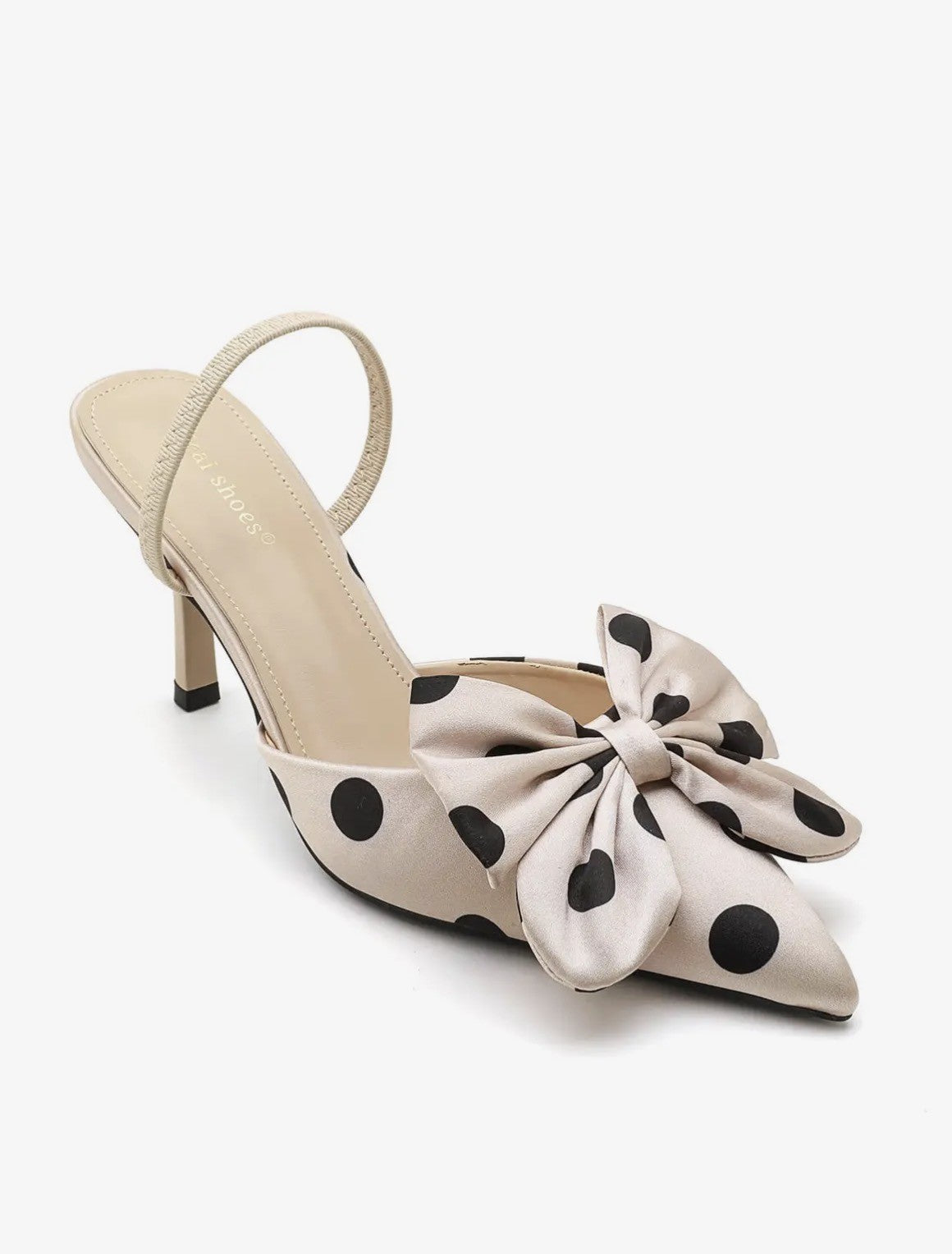 ✨ Elegante slingback stiletter med sløjfe – beige med sorte prikker