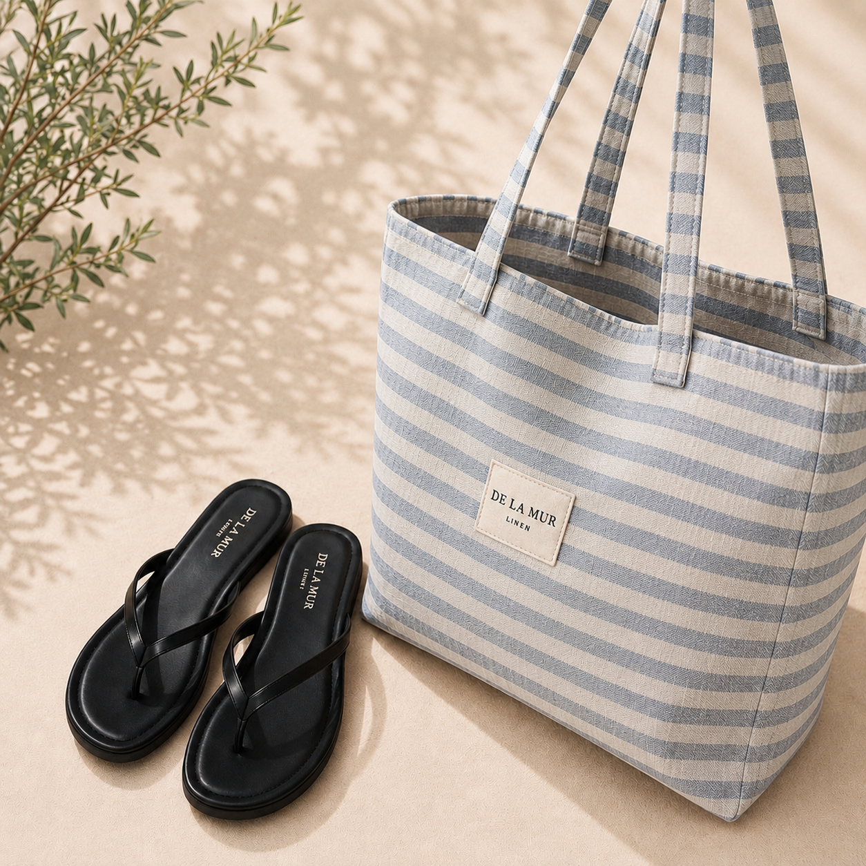 Sommerfavoritter - Blå/grå tote bag + valgfri tåsplit sandal