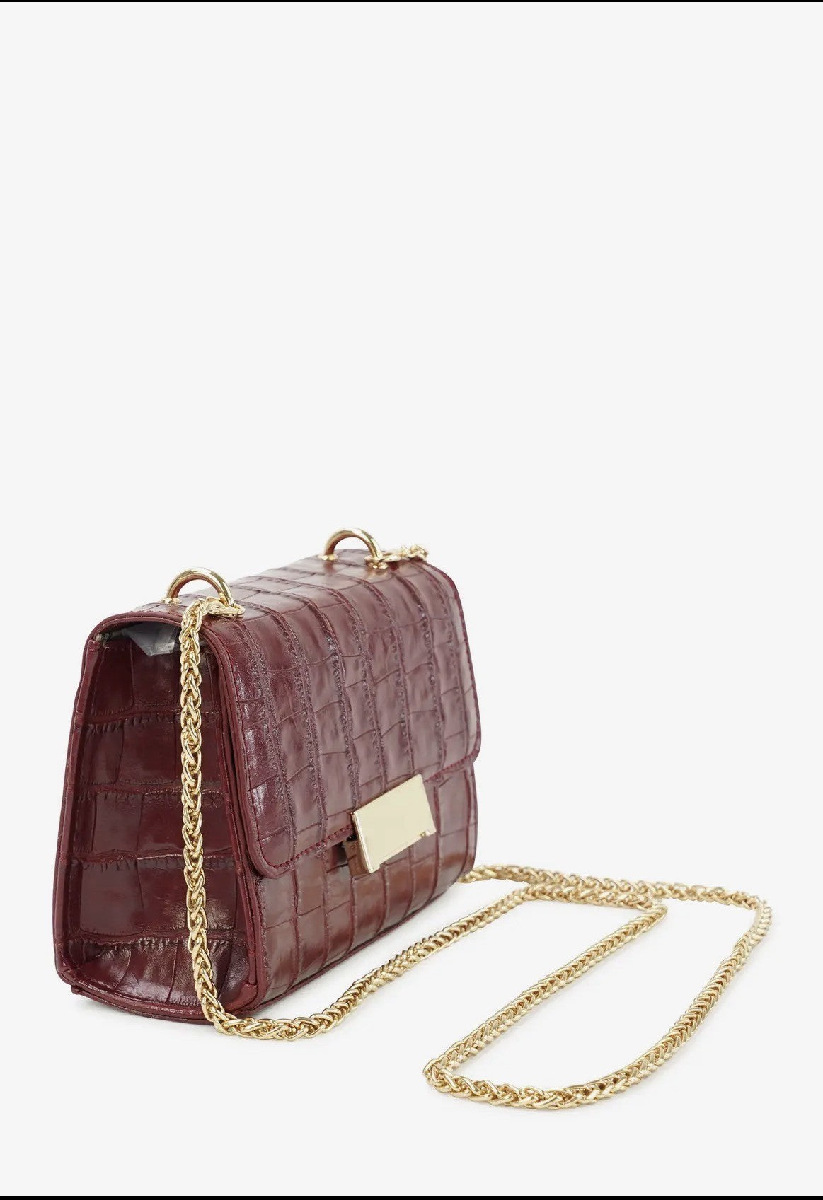 Elegant Bordeaux Crossbody taske- lille festtaske med guldkæde.