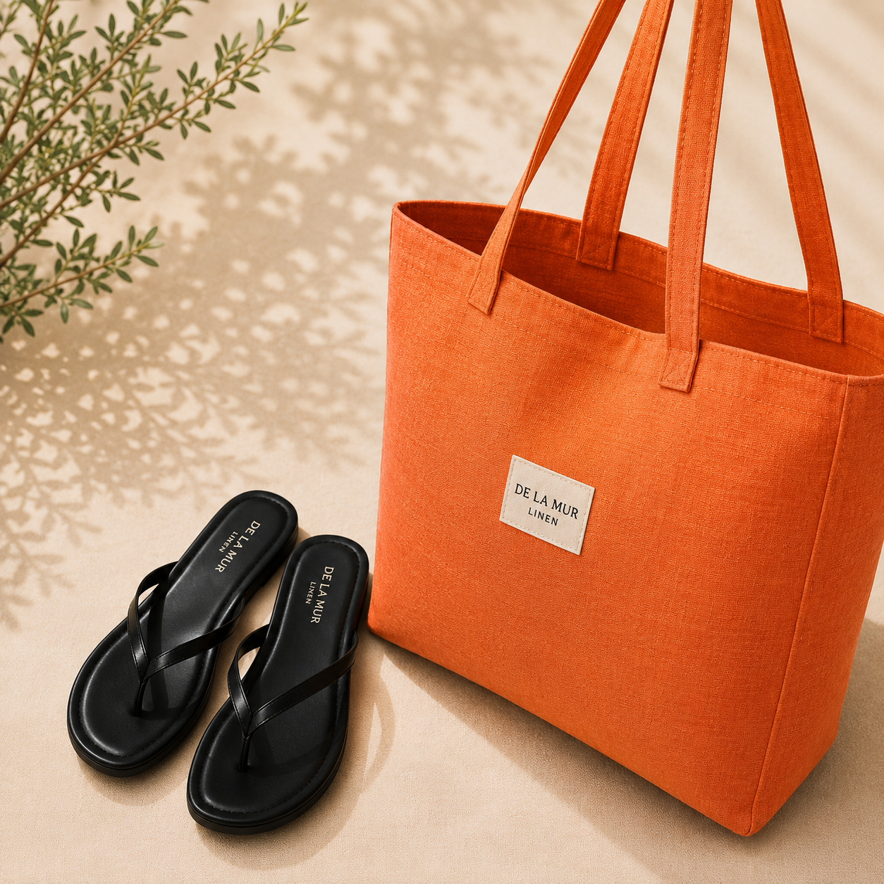 Sommerfavoritter - Varm orange tote bag + valgfri tåsplit sandal