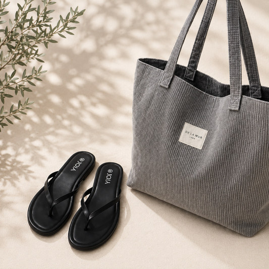 Sommerfavoritter - Ash grå tote bag + valgfri tåsplit sandal