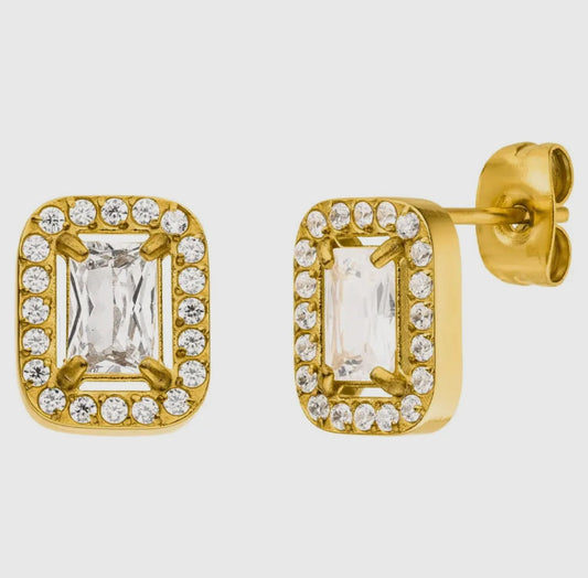 Viviene Ørestikker – 18K Forgyldt m. Zirkonia (9x11 mm), pris er for en, ikke et par.