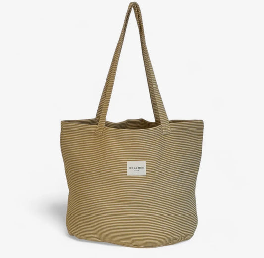 Tote bag i polstret stof – sennep striber (Stor) | De La Mur